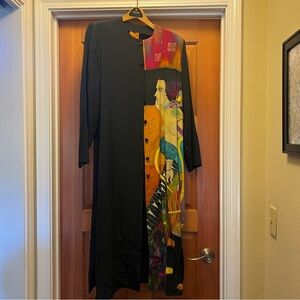 Artistic Long Sleeve Black Dress with Multicolor Design